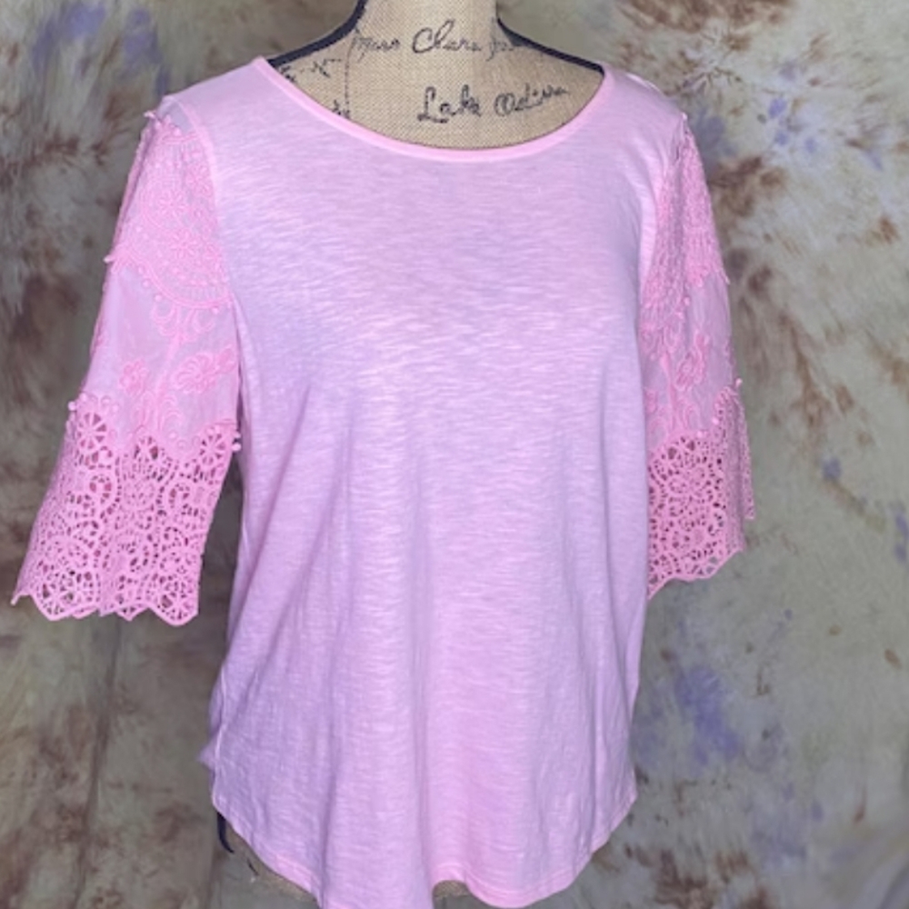 Talbots Top, Pink Top, Peasant Top, Lacy Peasant Top, Bell Sleeve Top Size MP